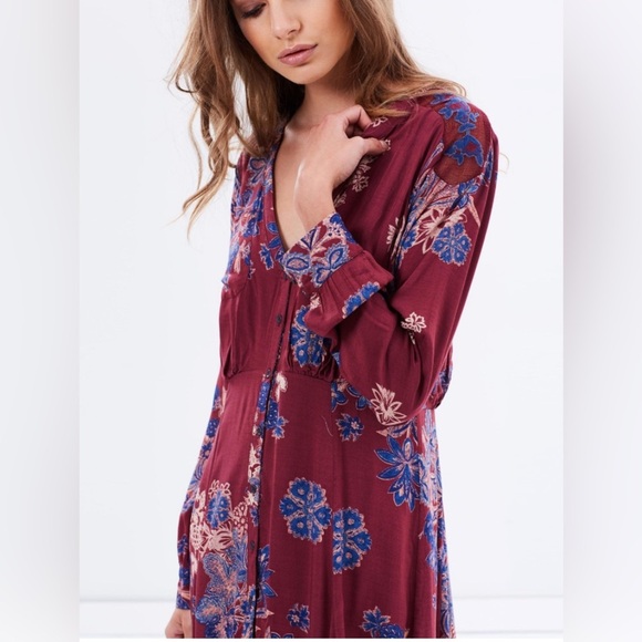Free People Miranda Printed Midi Dress Size 4 - Picture 4 of 12